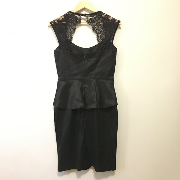 Elegant Chic Black Satin and Lace Peplum Prom Dress - Picture 4 of 16
